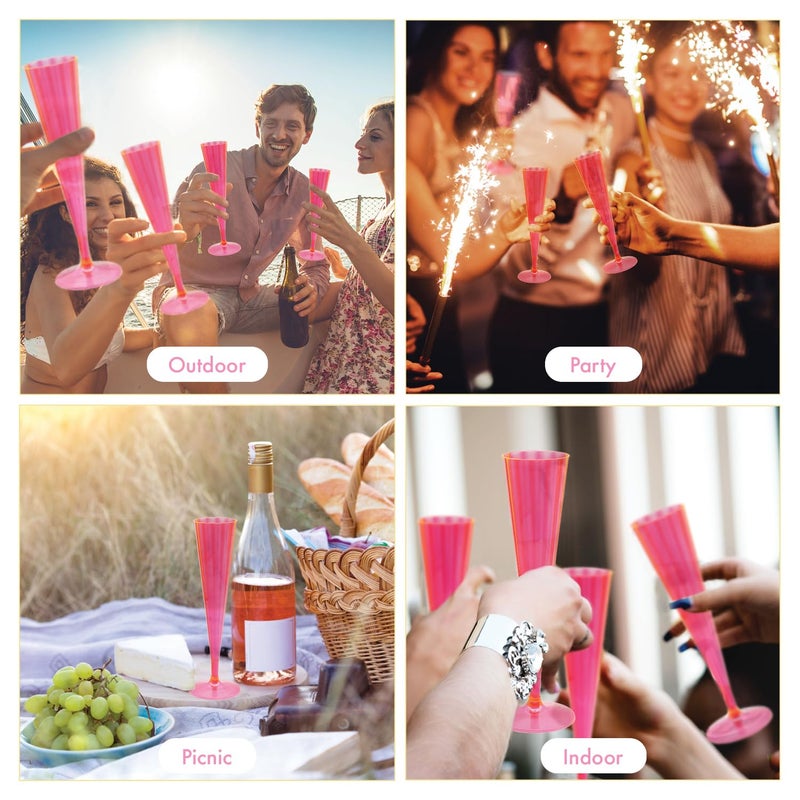 Party Essentials 100Count Hard Plastic Twopiece 5 oz Champagne Flutes, Neon Pink - Image 5